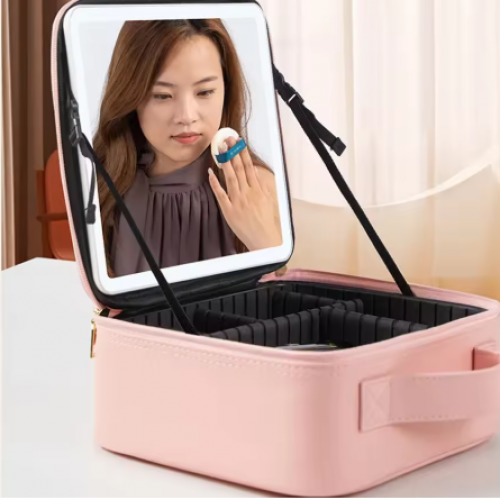 ESTUCHE DE COSMÉTICOS CON ESPEJO LED RECARGABLE NEGRO Ref: XR-6620