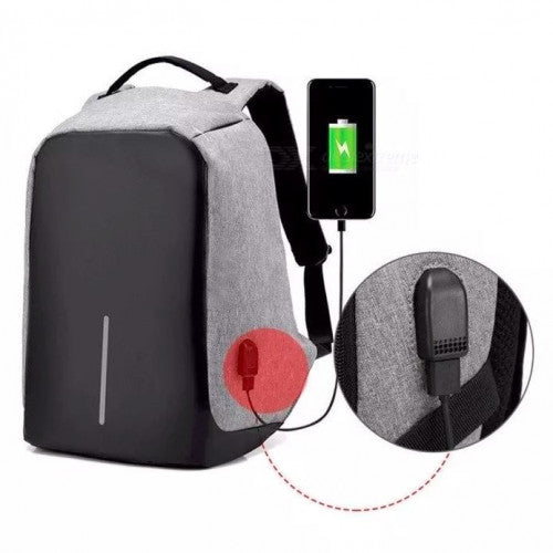 MOCHILA ANTIRROBO IMPERMEABLE CON PUERTO DE CARGA USB GRIS MD Ref: 10114